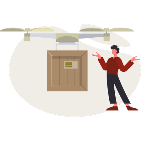 The boy is presenting drone delivery  Illustration