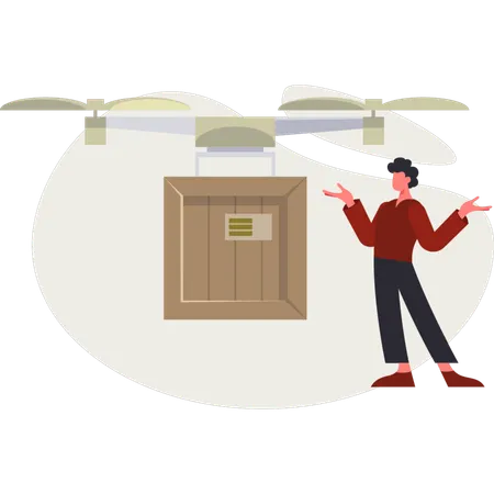 The boy is presenting drone delivery  Illustration