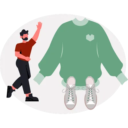 The boy is presenting hand made sweater  Illustration