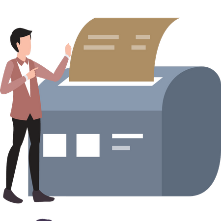 The boy is printing papers  Illustration