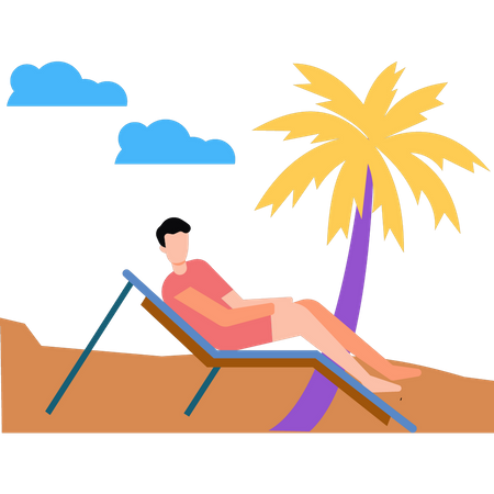 The boy is relaxing on the beach on summer vacation  Illustration