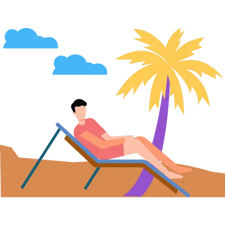 The boy is relaxing on the beach on summer vacation  Illustration