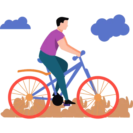 The boy is riding a bicycle  イラスト