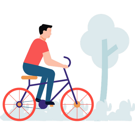 The boy is riding a bicycle  Illustration