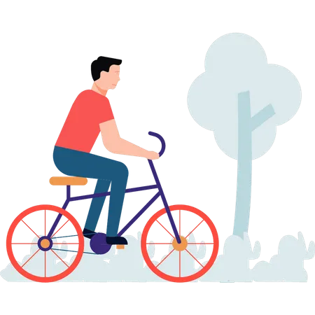 The boy is riding a bicycle  Illustration