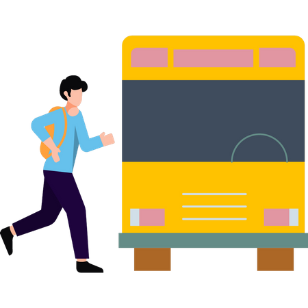 The boy is running for the school bus  Illustration