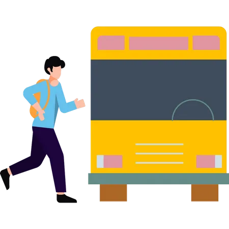 The boy is running for the school bus  Illustration