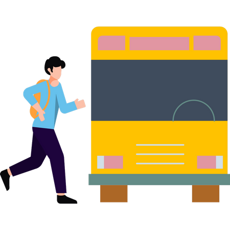 The boy is running for the school bus  Illustration