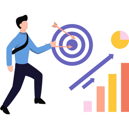 The boy is running towards the business target  Illustration