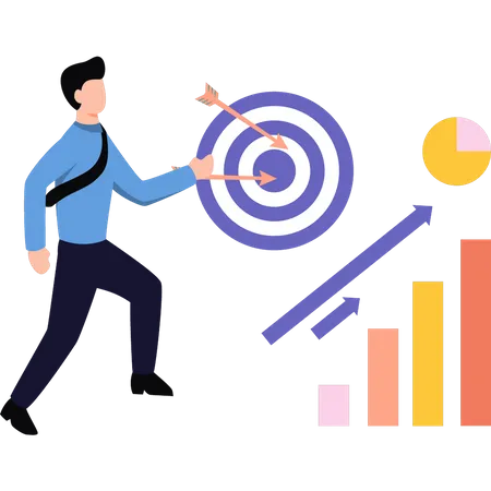 The boy is running towards the business target  Illustration