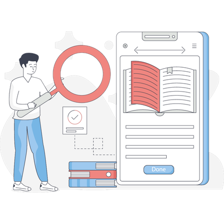 The boy is search book online  Illustration