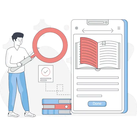 The boy is search book online  Illustration