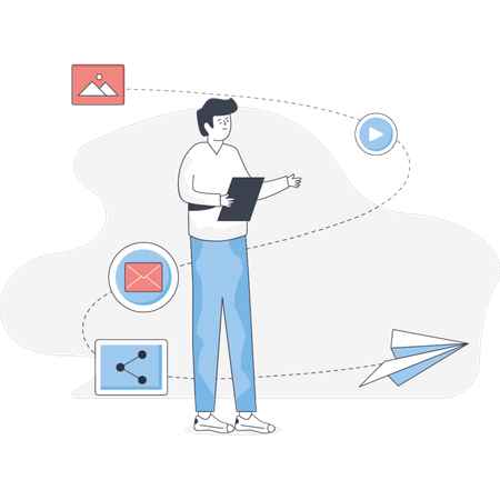 The boy is sharing social content  Illustration