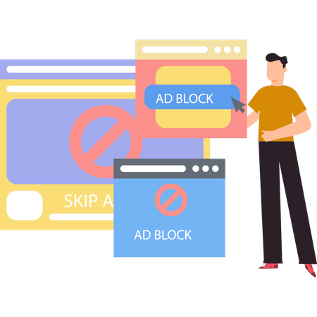 The boy is showing the ad block on browser.  Illustration