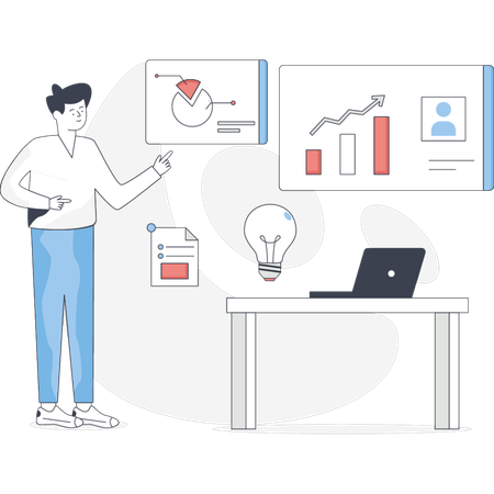 The boy is showing business rising graph  Illustration