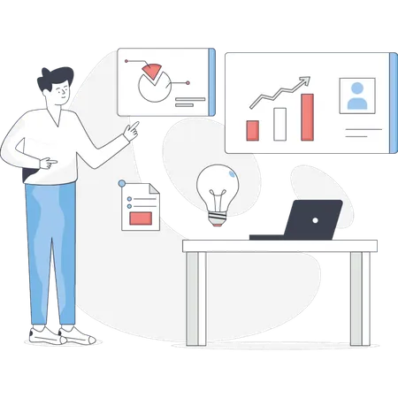 The boy is showing business rising graph  Illustration