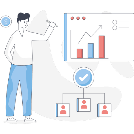 The boy is showing business rising graph  Illustration