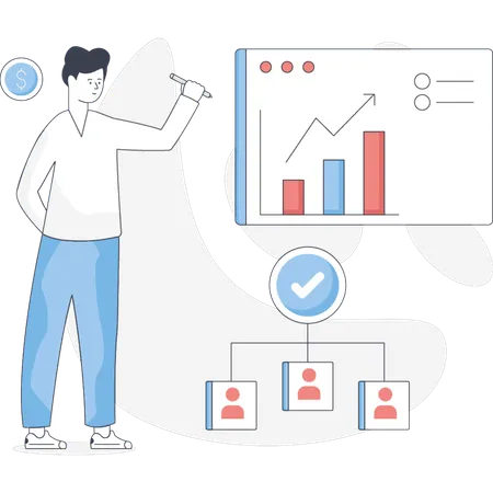 The boy is showing business rising graph  Illustration