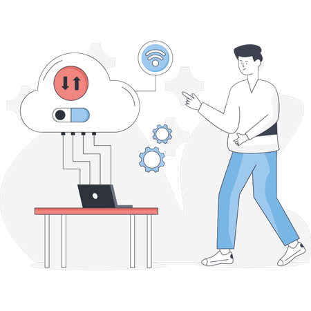 The boy is showing cloud computing  Illustration