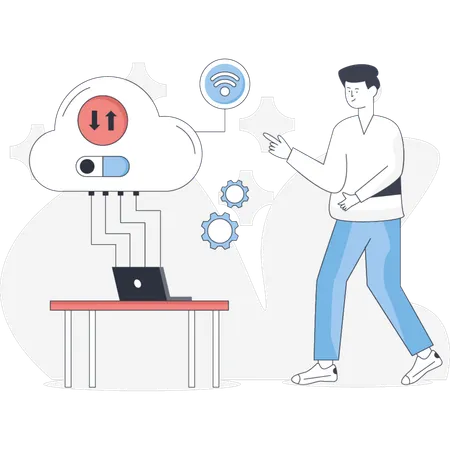 The boy is showing cloud computing  Illustration