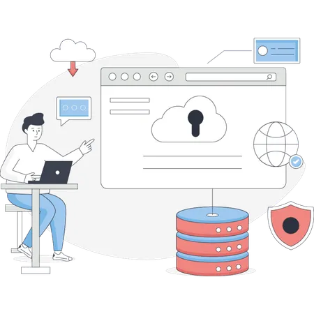 The boy is showing database security  Illustration