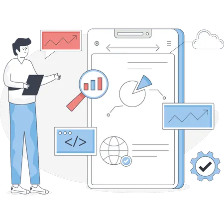 The boy is showing digital SEO  Illustration