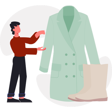 The boy is showing overcoat  Illustration