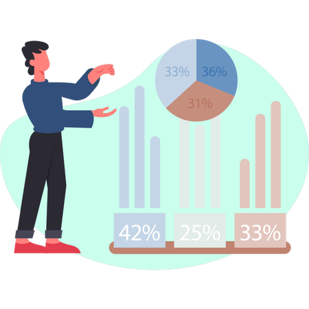 The boy is showing pie chart  Illustration