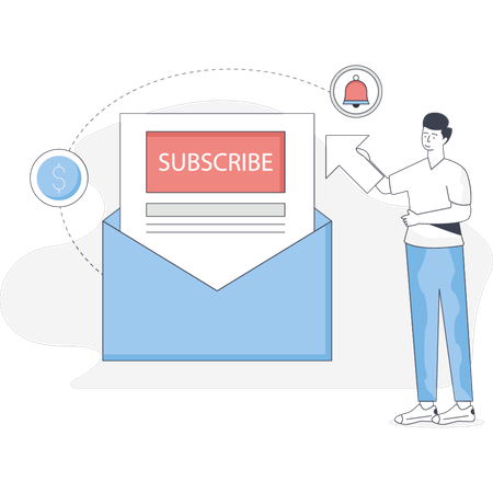 The boy is showing subscription mail  Illustration