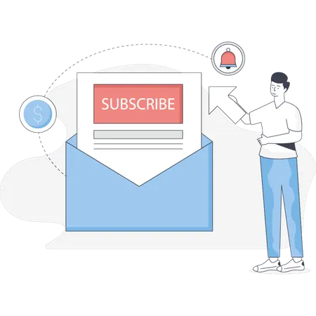 The boy is showing subscription mail  Illustration