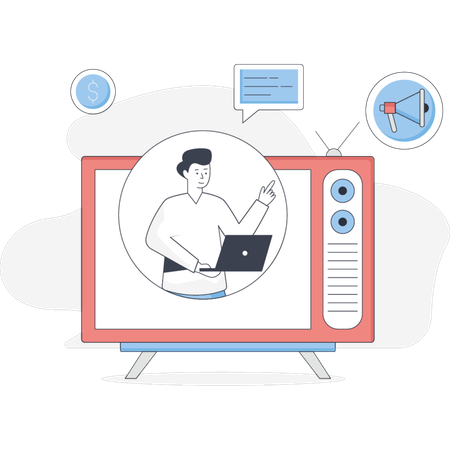 The boy is showing television advertising  Illustration