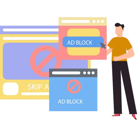 The boy is showing the ad block on browser.  Illustration