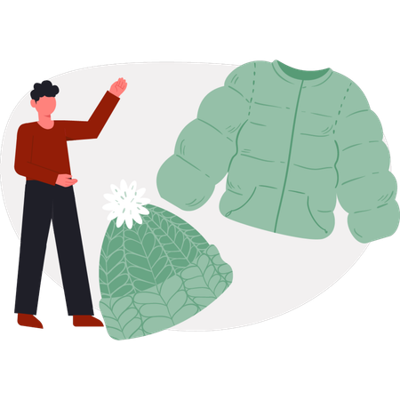 The boy is showing winter cap  Illustration