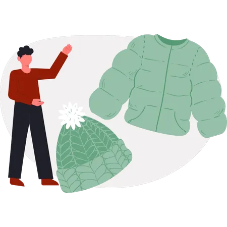 The boy is showing winter cap  Illustration