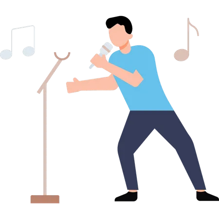 The boy is singing into the mic  Illustration