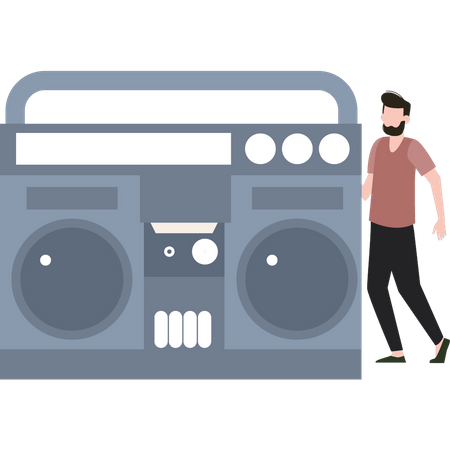 The boy is standing by the music box  Illustration