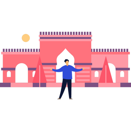 The boy is standing infront of mosque  Illustration