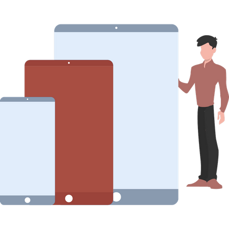 The boy is standing near blank device screen  Illustration