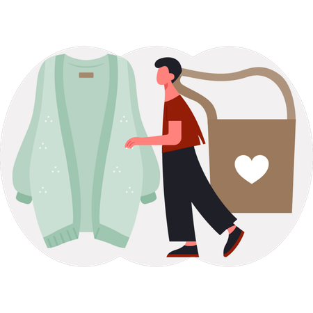 The boy is standing near hand bag  Illustration
