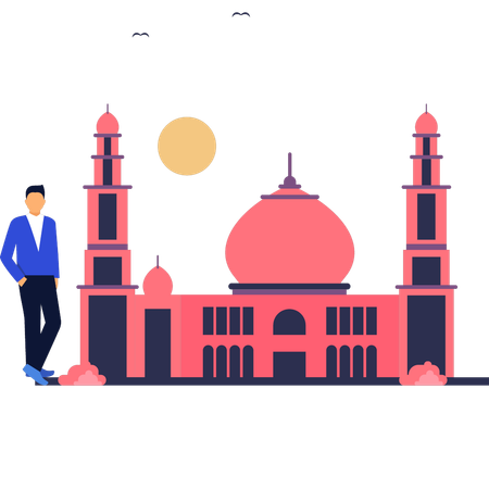 The boy is standing near to the mosque  Illustration