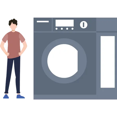 The Boy Is Standing Next To The Washing Machine Illustration