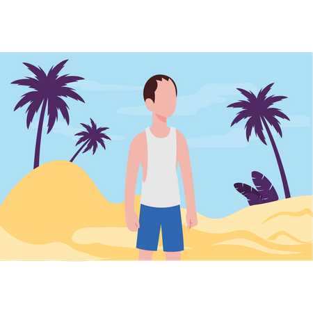 The boy is standing on the beach  Illustration