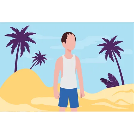 The boy is standing on the beach  Illustration