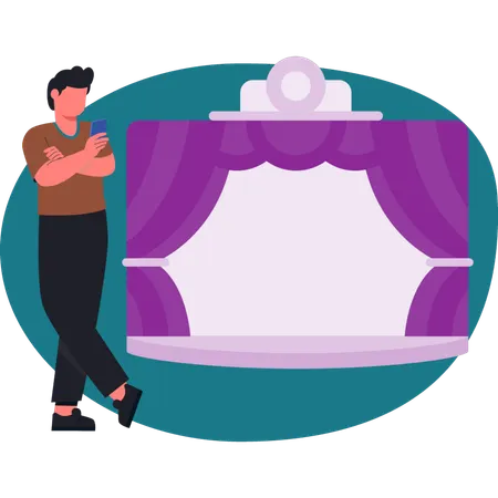 The boy is standup next to  theater stage  Illustration