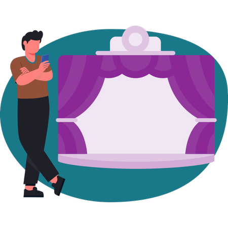The boy is standup next to  theater stage  Illustration
