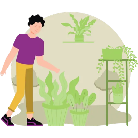 The boy is taking care of the plants  Illustration