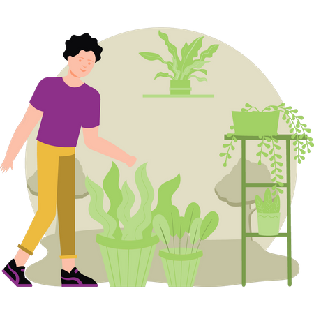 The boy is taking care of the plants  Illustration