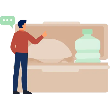 The boy is talking about grocery item  Illustration