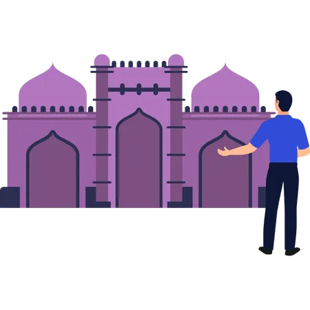 The Boy Is Telling That Muslims Pray In The Mosque Illustration