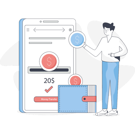 The boy is transfer money wallet into account  Illustration